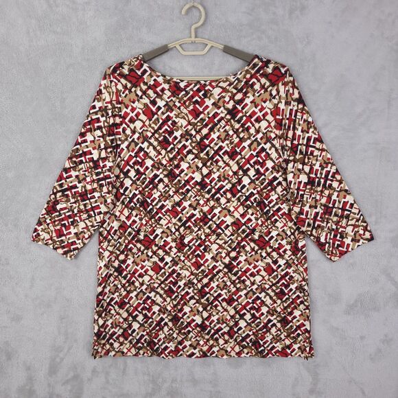 J Jill Top Tunic Womens  Size XL Pullover Stretch 3/4 Sleeve V-Neck Geometric - Picture 7 of 11